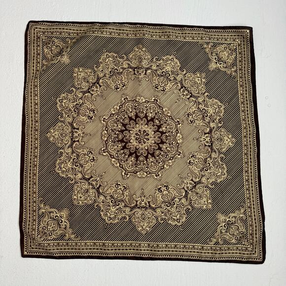 Vintage 70s Glentex Brown Cream Square Scarf, 26x26 - Picture 2 of 7